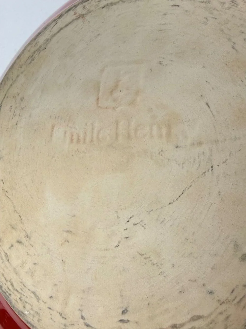 Emile Henry Red Mixing Bowl 12.2 In Diameter Ceramic France Unglazed Base-READ